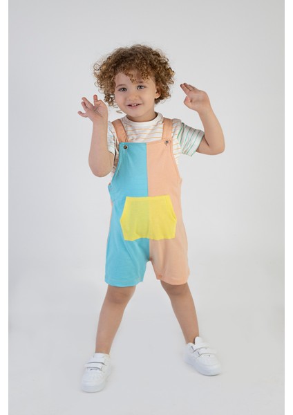 Erkek Çocuk Pamuk Kumaş Kısa Kollu T-Shirt Dahil Salopet Tulum modelleri