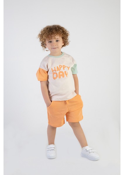 Harika Kids Erkek Çocuk Happy Day Baskılı Kısa Kollu Şortlu Basic Alt Üst Takım