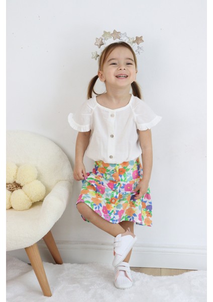 Kız Çocuk Gömlek-Etek Çiçekli Takım modelleri