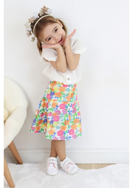 Kız Çocuk Gömlek-Etek Çiçekli Takım fırsatları