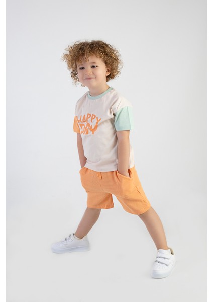 Erkek Çocuk Happy Day Baskılı Kısa Kollu Şortlu Basic Alt Üst Takım fiyatları
