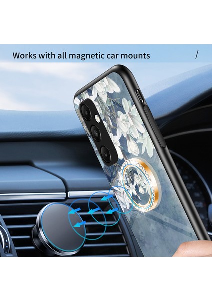 Samsung Galaxy A55 5g Kickstand Kılıf Çiçek Desenli Temperli Cam Kapak-Mor Manolya (Yurt Dışından) modelleri