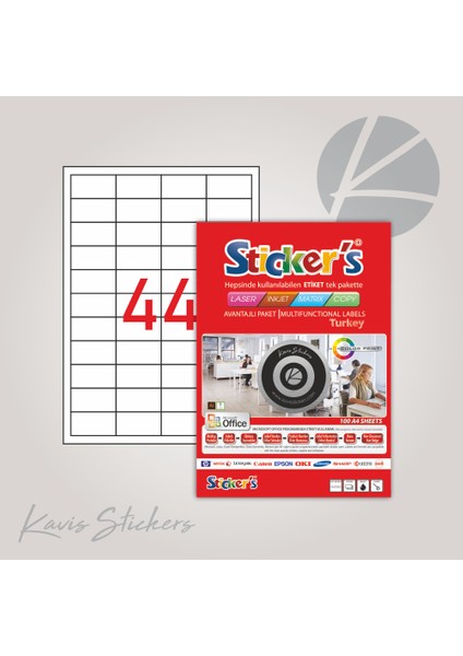 48,5 x 25,4 Düz Kesim A4 Stıcker Lazer Etiket