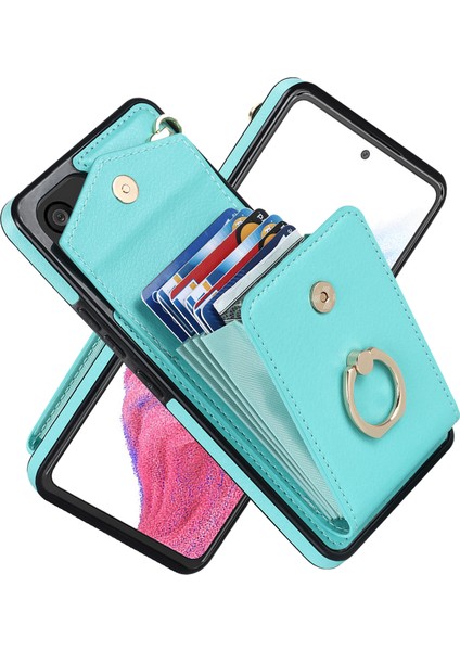 Samsung Galaxy M32 5g Kapak Deri + Tpu Akordeon Kart Çantası Cep Telefonu Kılıfı Kickstand-Nane Yeşili Için (Yurt Dışından)