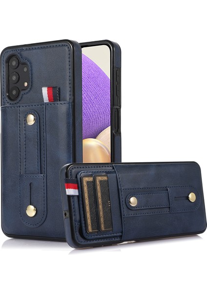 Seashell Digital Samsung Galaxy A72 4G/A72 5g Kılıf Kart Tutucu Pu Deri + Tpu Telefon Kapağı Parmak Kayışı Kickstand-Mavi (Yurt Dışından)