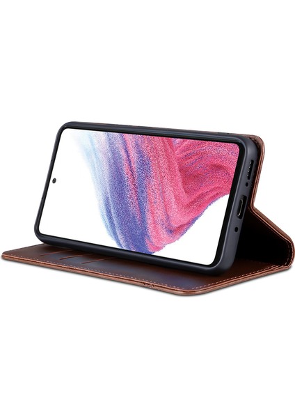 Samsung Galaxy A55 5g Pu Deri Kılıf Manyetik Telefon Kapak Cüzdan-Kahve (Yurt Dışından)