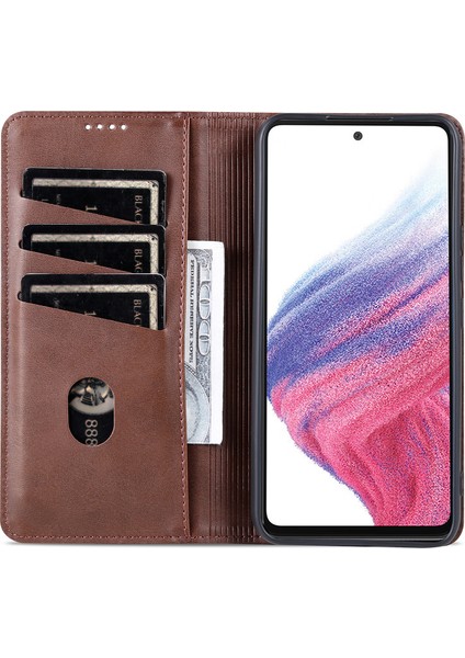 Samsung Galaxy A55 5g Pu Deri Kılıf Manyetik Telefon Kapak Cüzdan-Kahve (Yurt Dışından)