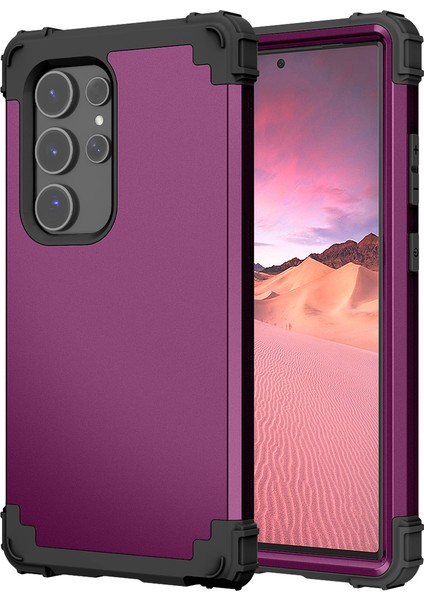 Samsung Galaxy S24 Ultra Shell LStil Çizilmeye Dayanıklı Pc + Silikon Koyu Mor+ Telefon Kılıfı (Yurt Dışından)