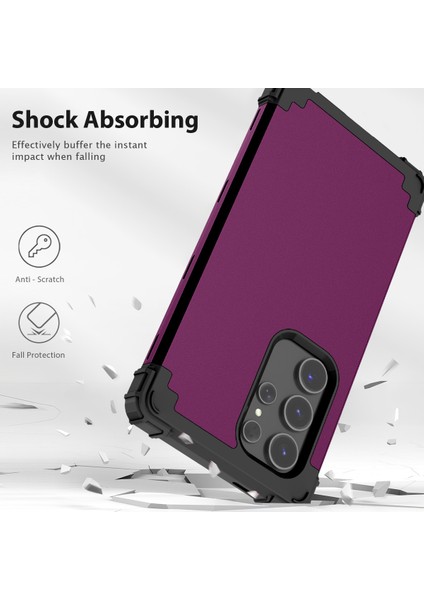 Samsung Galaxy S24 Ultra Shell LStil Çizilmeye Dayanıklı Pc + Silikon Koyu Mor+ Telefon Kılıfı (Yurt Dışından) fiyatları