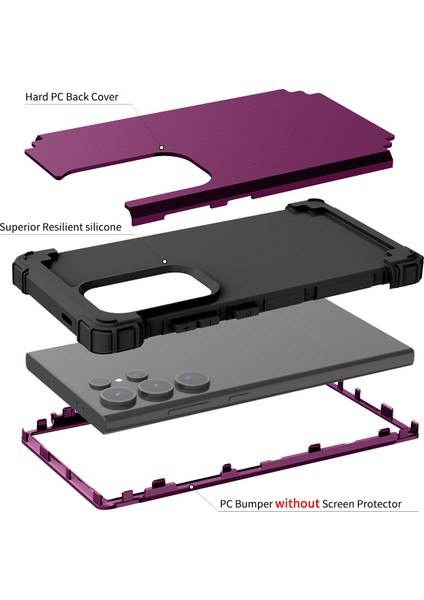 Samsung Galaxy S24 Ultra Shell LStil Çizilmeye Dayanıklı Pc + Silikon Koyu Mor+ Telefon Kılıfı (Yurt Dışından) modelleri