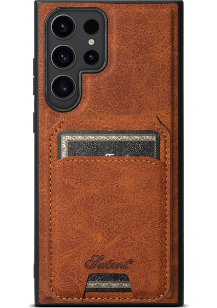 H16 Samsung Galaxy S24 Ultra Kickstand Çıkarılabilir Manyetik Kart TutucuHaki Telefon Kılıfı (Yurt Dışından)