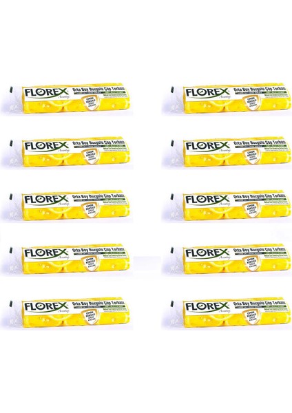 40 Litre Büzgülü Limon Kokulu Sarı Çöp Torbası Poşeti / 55 x 60 Cm. - 10 Adetlik 10 Rulo