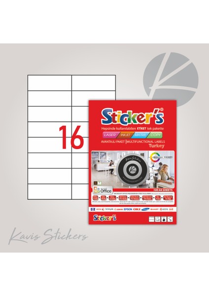 105 x 37,125 Düz Kesim A4 Stıcker Lazer Etiket