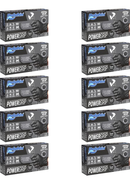 Nitril Powergrip Ekstra Kalın Elmas Dokulu Eldiven Siyah Meidum Orta Boy - 50'li 10 Paket
