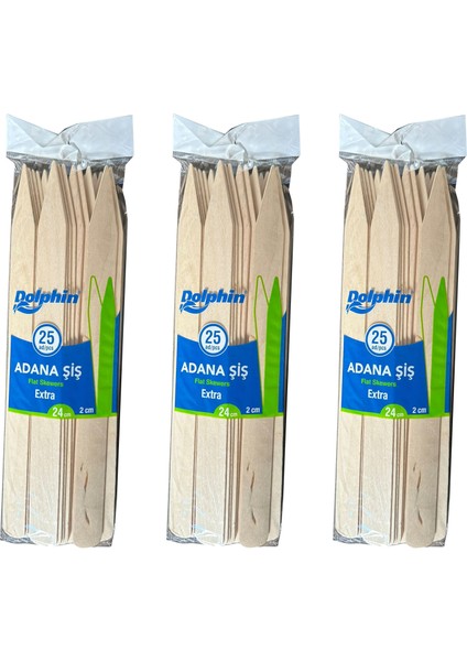 Bambum Ahşap Adana Çöp Şiş - Boy : 24 Cm. / En : 2 Cm. - 25 Adetlik 3 Paket