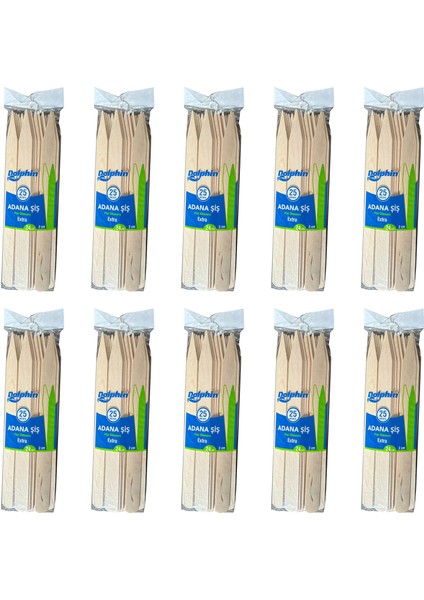 Bambum Ahşap Adana Çöp Şiş - Boy : 24 Cm. / En : 2 Cm. - 25 Adetlik 10 Paket