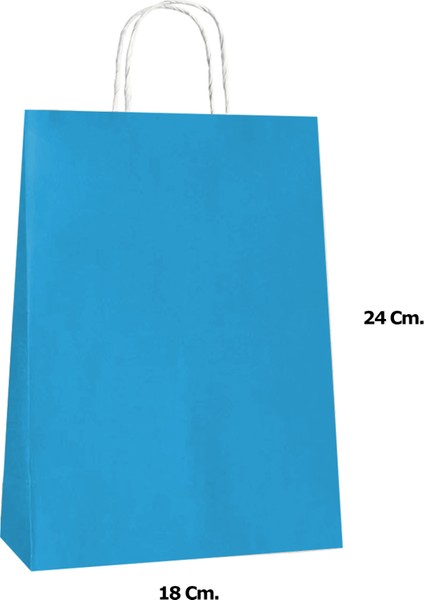 Büküm Saplı Kraft Kağıt Çanta Karton Hediyelik Poşet Torba - Mavi - 18X24 Cm. -25 Adetlik 4 Paket