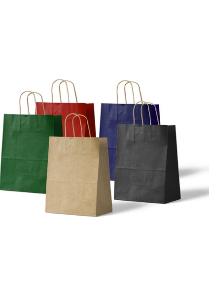 Büküm Saplı Kraft Kağıt Çanta Karton Hediyelik Poşet Torba - Mavi - 18X24 Cm. -25 Adetlik 4 Paket