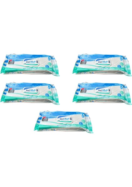 Inci Fresh Islak Vücut Temizleme Havlusu Mendil - Vitamin E + B5 - Parabensiz - 50 Adetlik 5 Paket