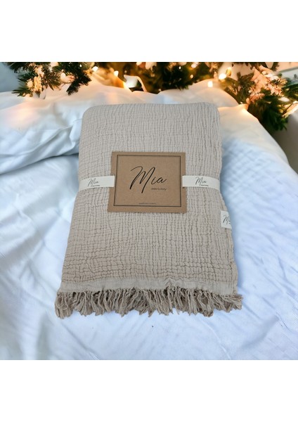 4 Kat Müslin Battal Boy Bej/ekru Çift Renk 230X270 cm Yatak Örtüsü - Pike