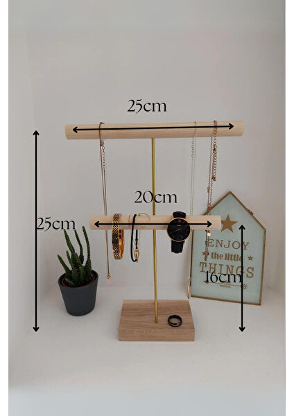Takı Organizeri Kolye ve Bileklik Askısı Ahşap Takı Standı Saat Aksesuar Düzenleyici Makyaj