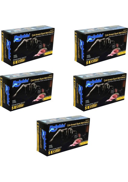 Tek Kullanımlık Lateks Siyah Pudrasız Nitril Muayne Eldiveni Small Küçük Boy 100'lü 5 Paket