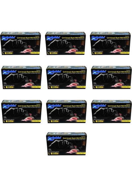 Tek Kullanımlık Lateks Siyah Pudrasız Nitril Muayne Eldiveni Large 100'lü 10 Paket