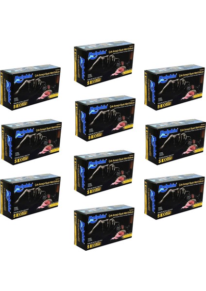 Tek Kullanımlık Lateks Siyah Pudrasız Nitril Muayne Eldiveni Small Boy - 100'Lü 10 Paket