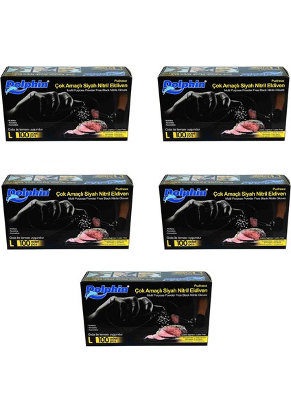 Tek Kullanımlık Lateks Siyah Pudrasız Nitril Muayne Eldiveni Large Büyük Boy 100'lü 5 Paket