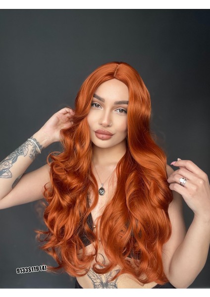 Maşa Dalgalı Fiber Sentetik Uzun Perçemsiz Peruk Bakır