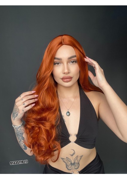 Maşa Dalgalı Fiber Sentetik Uzun Perçemsiz Peruk Bakır modelleri