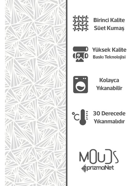 Beyaz Üçgen Desenli Süet Oturma Odası Salon Fon Perde Baskılı Ekstrafor Büzgü Tek Kanat PRD-1071