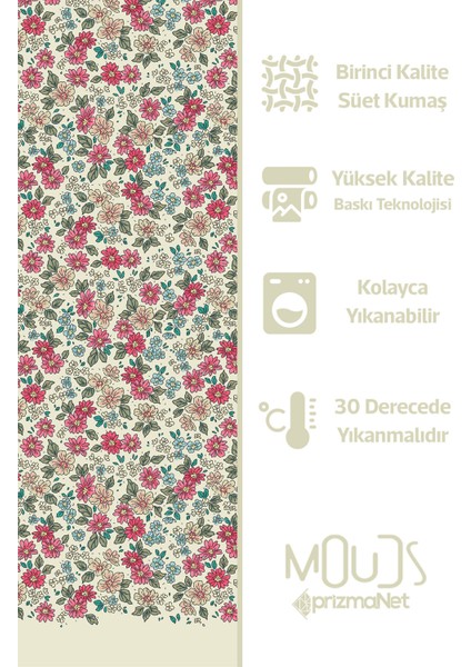Retro Çiçek Desenli Süet Oturma Odası Salon Fon Perde Baskılı Ekstrafor Büzgü Tek Kanat PRD-1038
