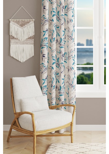 Mavi Çiçek Desenli Süet Oturma Odası Salon Fon Perde Baskılı Ekstrafor Büzgü Tek Kanat PRD-1055 fiyatları