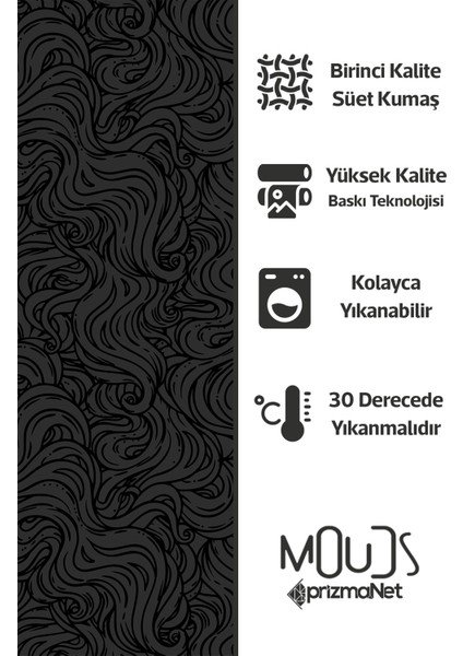 Gri Siyah Dalgalı Desenli Süet Oturma Odası Salon Fon Perde Baskılı Ekstrafor Büzgü Tek Kanat