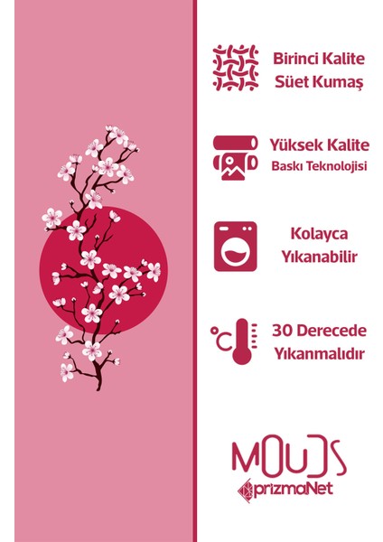 Blossom Japan 1 Desenli Süet Oturma Odası Salon Fon Perde Baskılı Ekstrafor Büzgü Tek Kanat PRD-1106