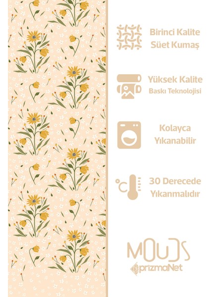 Camomile Papatya Desenli Süet Oturma Odası Salon Fon Perde Baskılı Ekstrafor Büzgü Tek Kanat