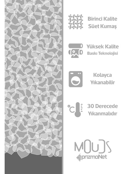 Beyaz Kalpler Desenli Süet Oturma Odası Salon Fon Perde Baskılı Ekstrafor Büzgü Tek Kanat PRD-1043