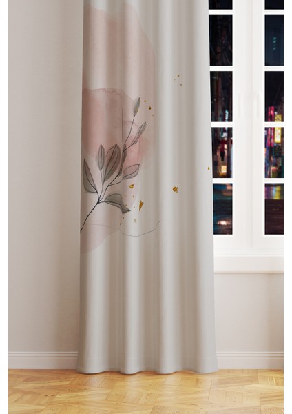 Flower Art 2 Desenli Süet Oturma Odası Salon Fon Perde Baskılı Ekstrafor Büzgü Tek Kanat PRD-1031