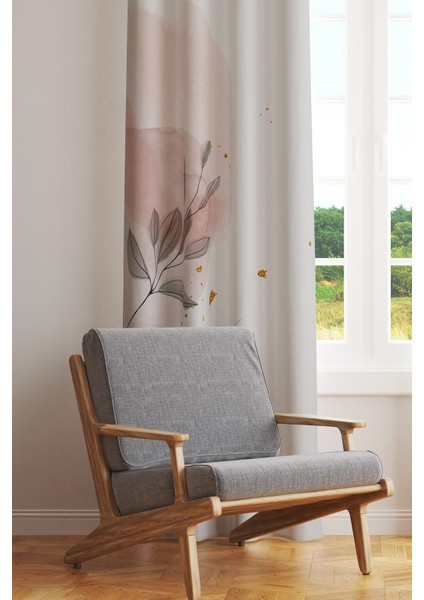 Flower Art 2 Desenli Süet Oturma Odası Salon Fon Perde Baskılı Ekstrafor Büzgü Tek Kanat PRD-1031