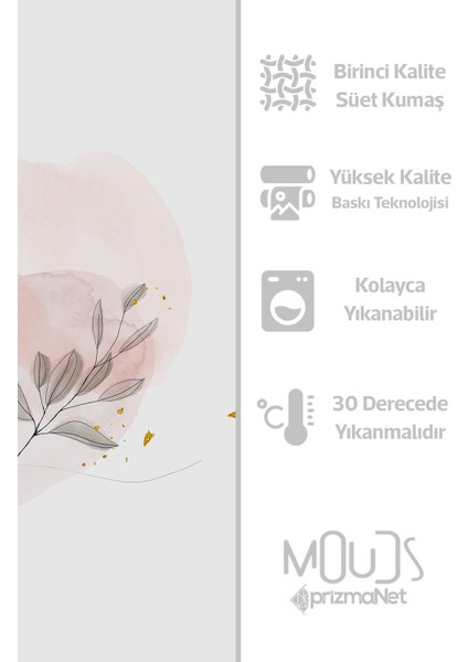 Flower Art 2 Desenli Süet Oturma Odası Salon Fon Perde Baskılı Ekstrafor Büzgü Tek Kanat PRD-1031