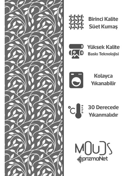 Gri Flora Serisi Desenli Süet Oturma Odası Salon Fon Perde Baskılı Ekstrafor Büzgü Tek Kanat PRD-1073