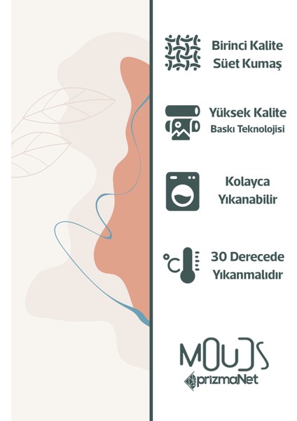 Farmer Desenli Süet Oturma Odası Salon Fon Perde Dijital Baskılı Ekstrafor Büzgü Tek Kanat PRD-1108