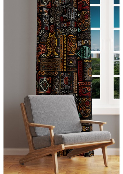 Hitit Figure 4 Desenli Süet Oturma Odası Salon Fon Perde Baskılı Ekstrafor Büzgü Tek Kanat PRD-1017 fiyatları