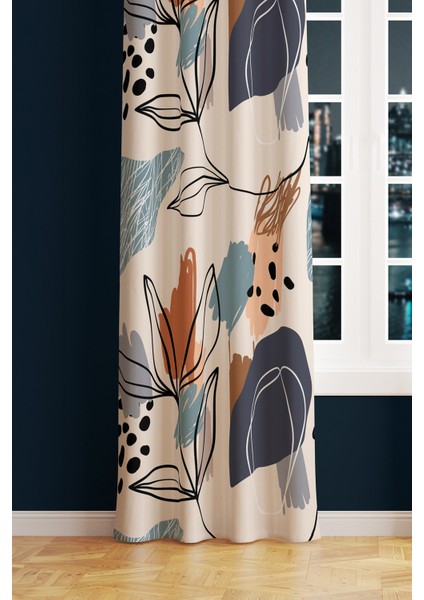 Art 5 Desenli Süet Oturma Odası Salon Fon Perde Dijital Baskılı Ekstrafor Büzgü Tek Kanat PRD-1050