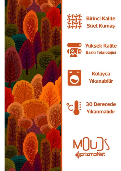 Fall Desenli Süet Oturma Odası Salon Fon Perde Dijital Baskılı Ekstrafor Büzgü Tek Kanat PRD-1094