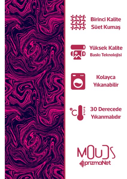 Fuşya Desenli Süet Oturma Odası, Salon Fon Perde Dijital Baskılı Ekstrafor Büzgü Tek Kanat PRD-1000