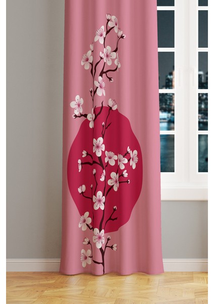 Blossom Japan 1 Desenli Süet Oturma Odası Salon Fon Perde Baskılı Ekstrafor Büzgü Tek Kanat PRD-1106