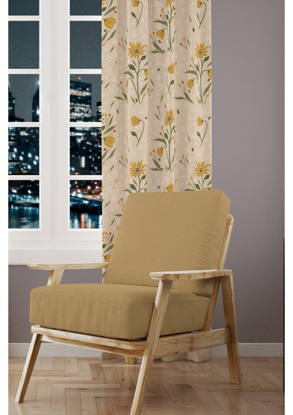 Camomile Papatya Desenli Süet Oturma Odası Salon Fon Perde Baskılı Ekstrafor Büzgü Tek Kanat fiyatları