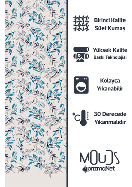 Mavi Çiçek Desenli Süet Oturma Odası Salon Fon Perde Baskılı Ekstrafor Büzgü Tek Kanat PRD-1055